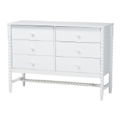 Baxton Studio Brantley Spindle Dresser - 6-Drawer Horizontal Storage Cabinet with Beaded Frame and Elevated Base for Bedroom, White